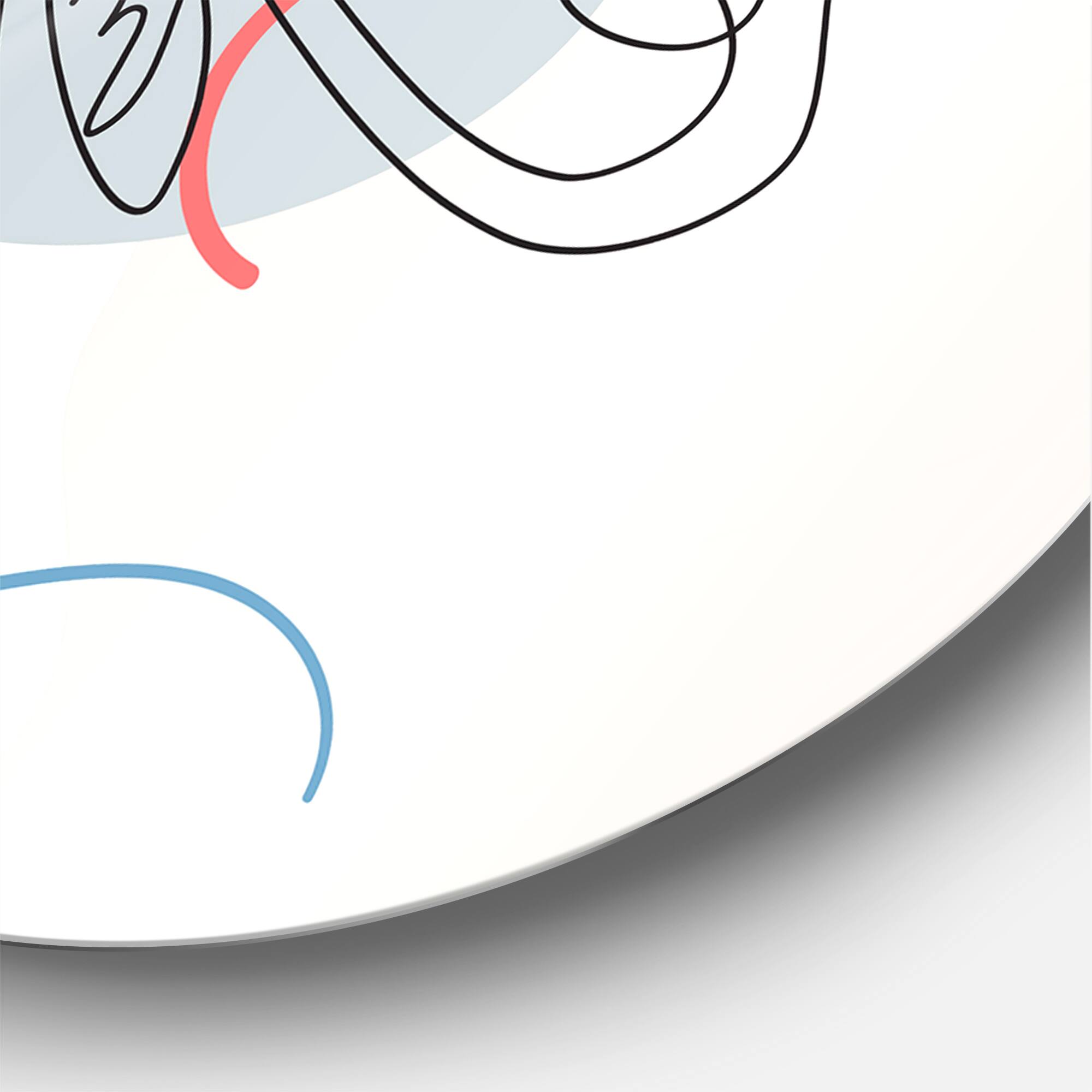 Designart - Butterfly One Line Drawing On Cubism Shapes III - Modern Metal Circle Wall Art